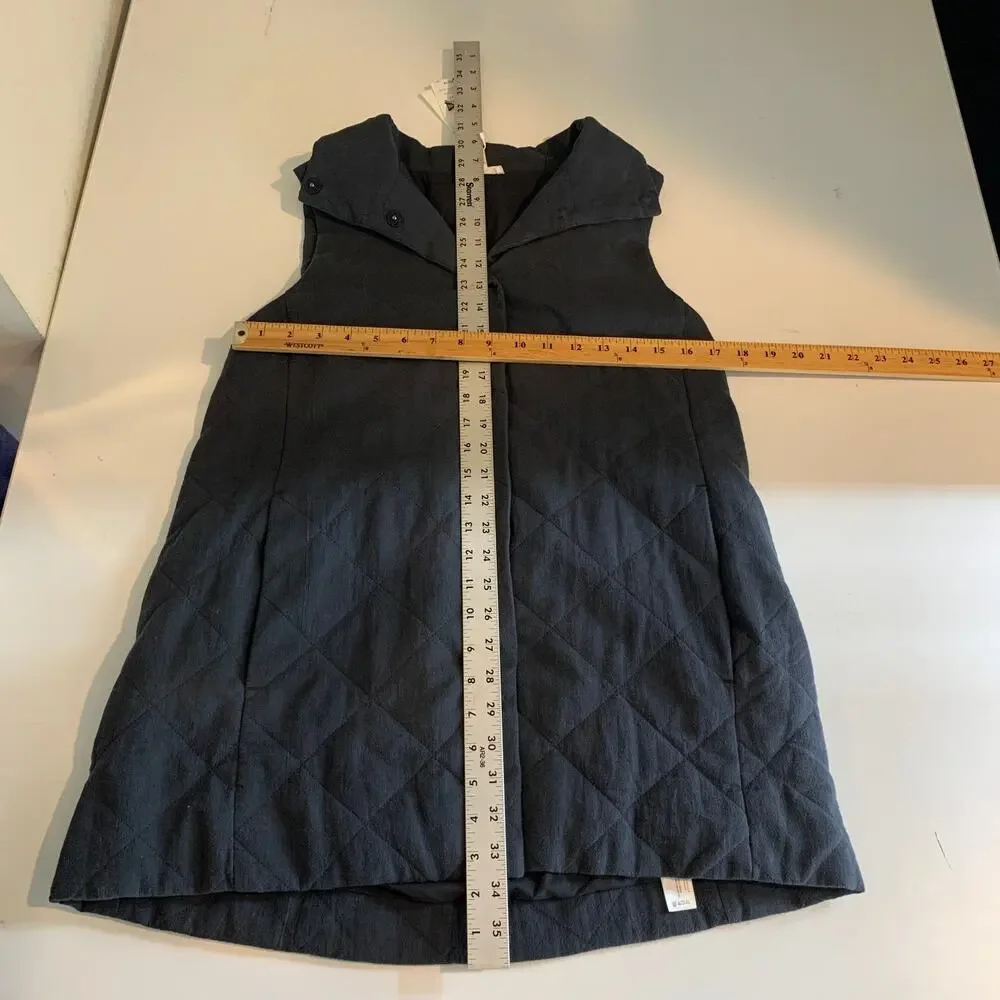 Eileen Fisher Jacket Womens Extra Small Charcoal Stand Collar Crepe Quilted Vest